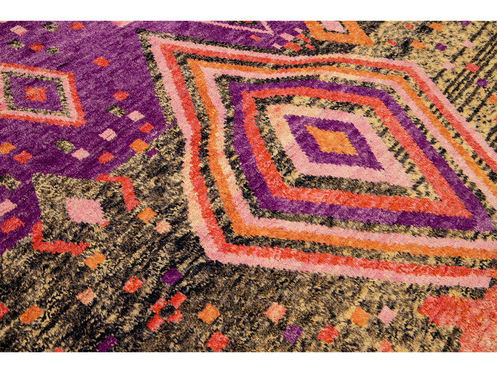 Modern Oversize Moroccan Style Handmade Purple and Peach Boho Designed Wool Rug
