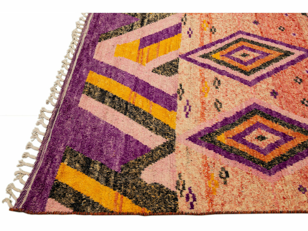 Modern Oversize Moroccan Style Handmade Purple and Peach Boho Designed Wool Rug
