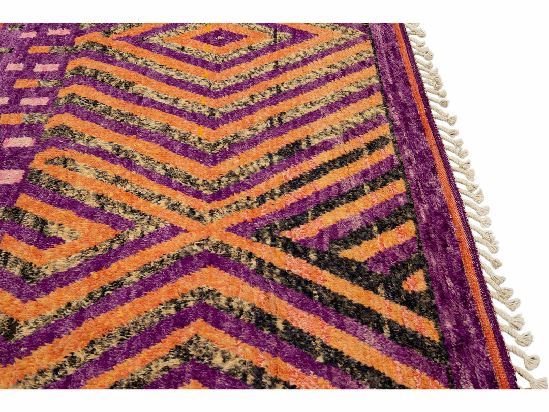Modern Oversize Moroccan Style Handmade Purple and Peach Boho Designed Wool Rug
