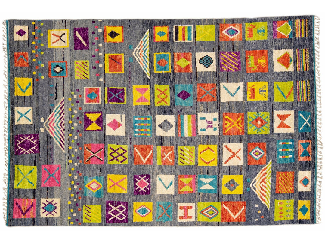 Modern Moroccan Style Handmade Allover Pattern Multicolor Boho Wool Rug