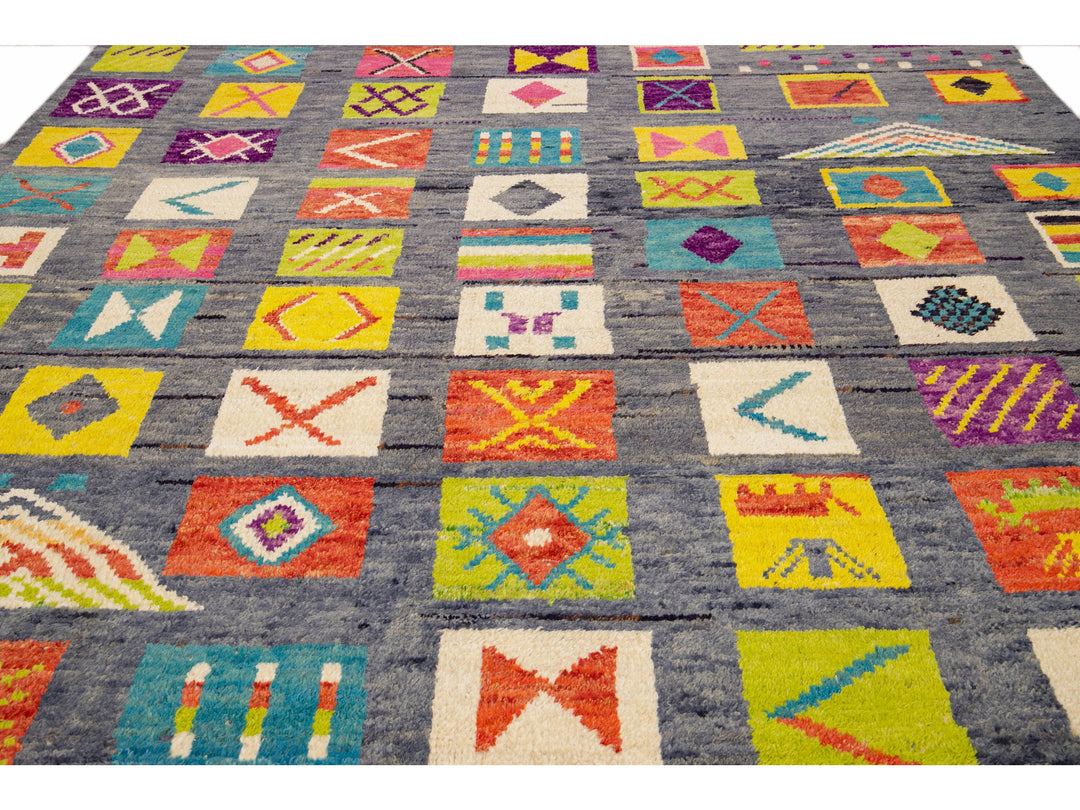 Modern Moroccan Style Handmade Allover Pattern Multicolor Boho Wool Rug
