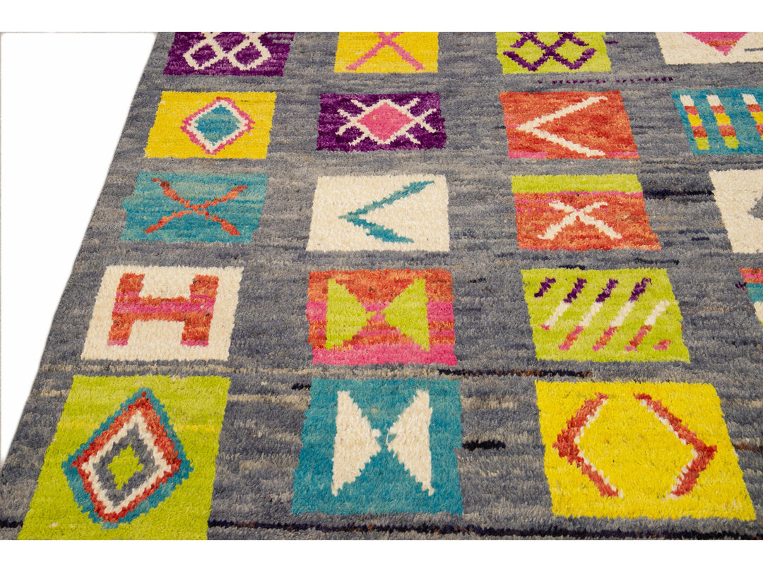 Modern Moroccan Style Handmade Allover Pattern Multicolor Boho Wool Rug