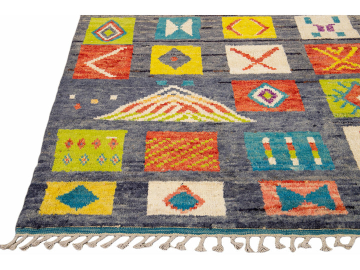 Modern Moroccan Style Handmade Allover Pattern Multicolor Boho Wool Rug