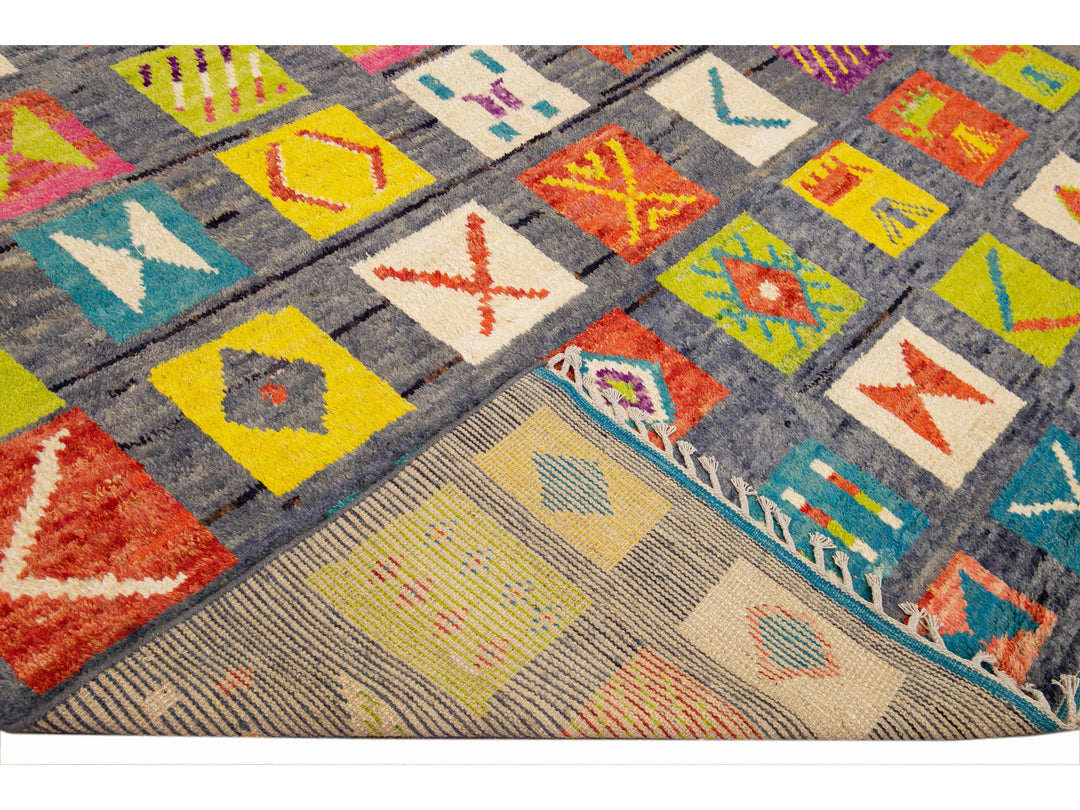 Modern Moroccan Style Handmade Allover Pattern Multicolor Boho Wool Rug