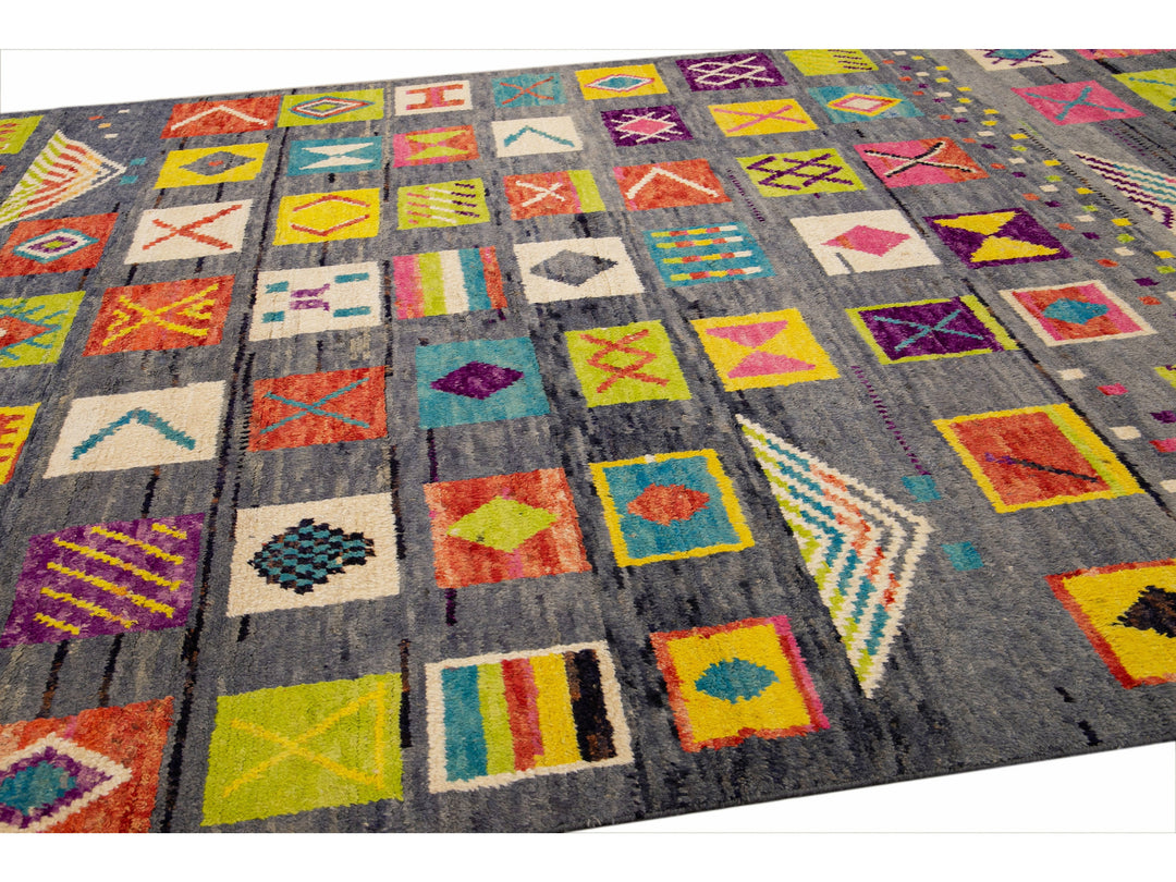 Modern Moroccan Style Handmade Allover Pattern Multicolor Boho Wool Rug