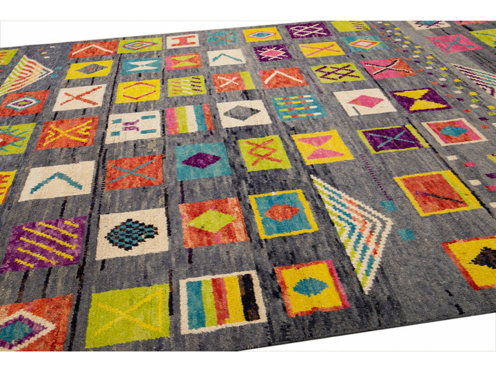 Modern Moroccan Style Handmade Allover Pattern Multicolor Boho Wool Rug