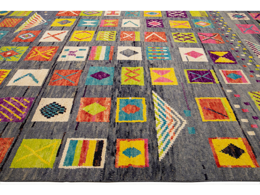 Modern Moroccan Style Handmade Allover Pattern Multicolor Boho Wool Rug