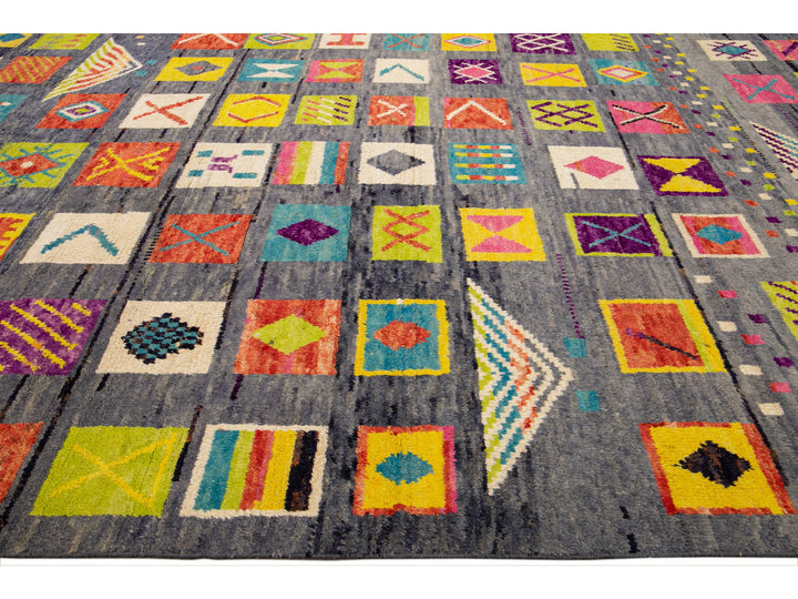 Modern Moroccan Style Handmade Allover Pattern Multicolor Boho Wool Rug
