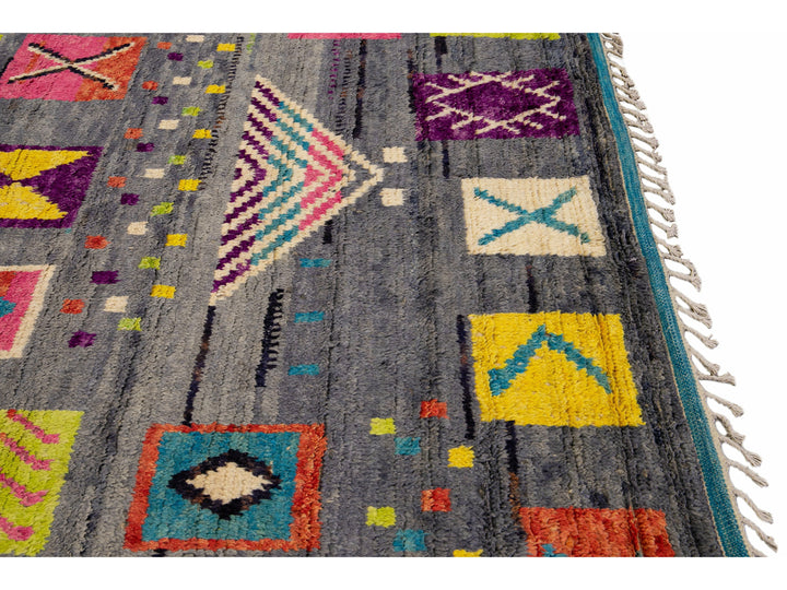 Modern Moroccan Style Handmade Allover Pattern Multicolor Boho Wool Rug