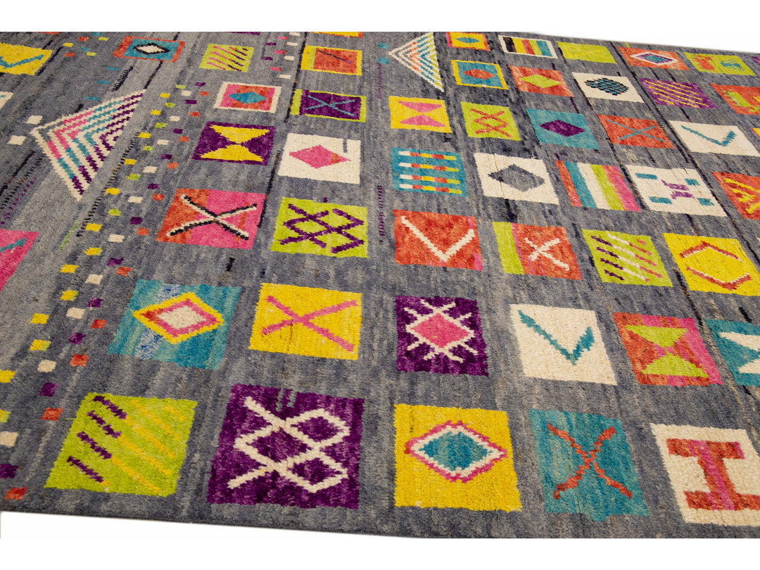 Modern Moroccan Style Handmade Allover Pattern Multicolor Boho Wool Rug