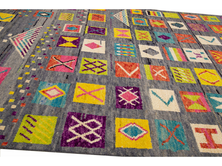 Modern Moroccan Style Handmade Allover Pattern Multicolor Boho Wool Rug