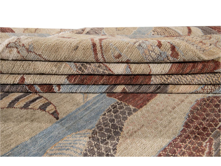 Modern Fish Design Wool Rug 9 X 12