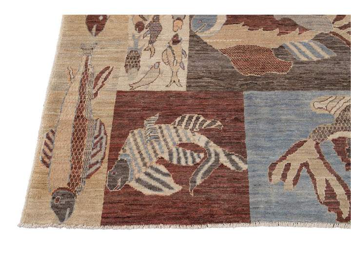 Modern Fish Design Wool Rug 9 X 12