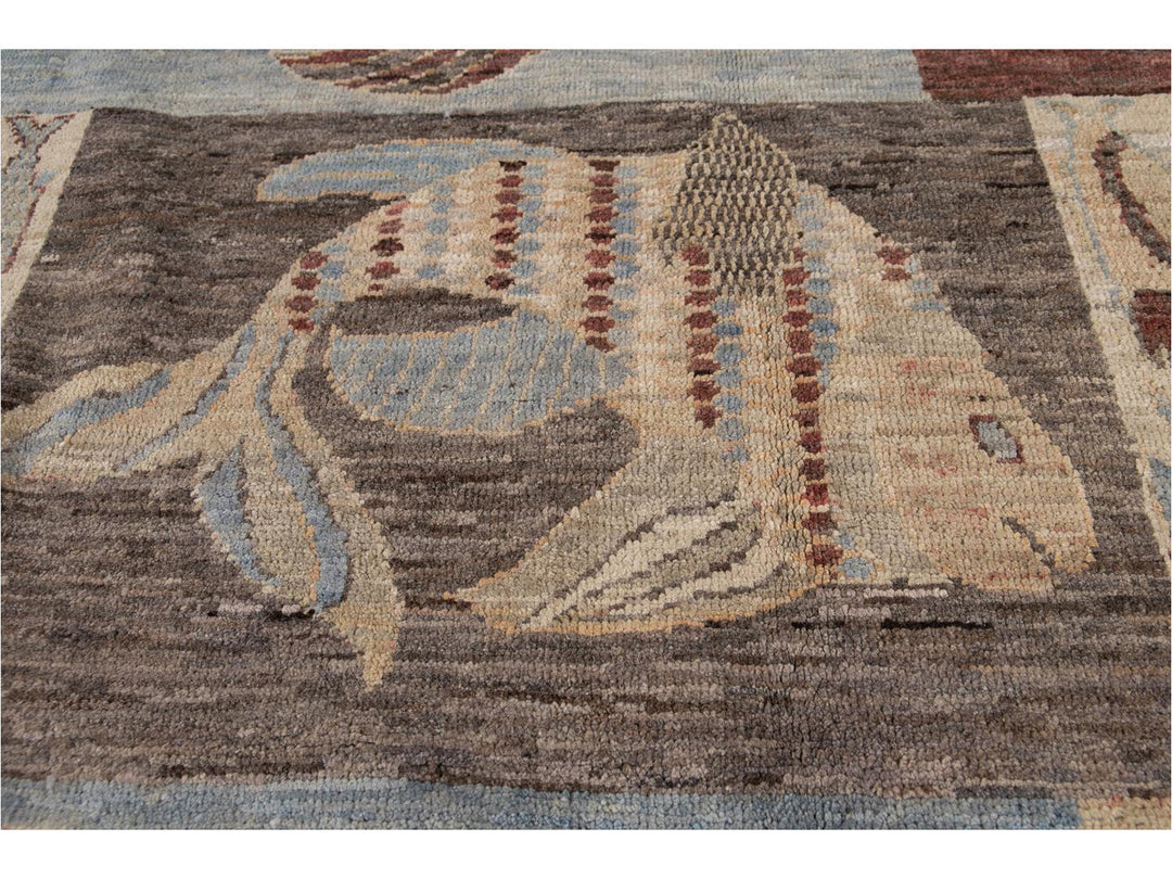 Modern Fish Design Wool Rug 9 X 12