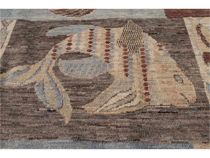 Modern Fish Design Wool Rug 9 X 12
