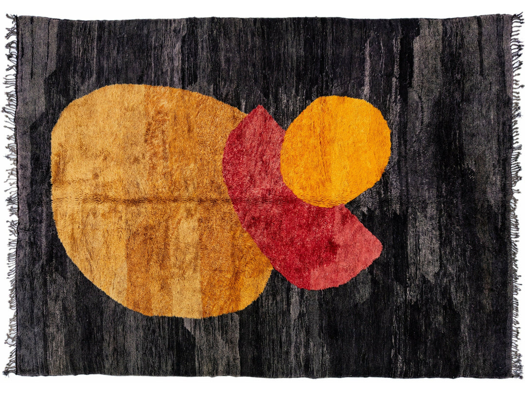 Modern Moroccan Handmade Charcoal Wool Rug with Abstract Design