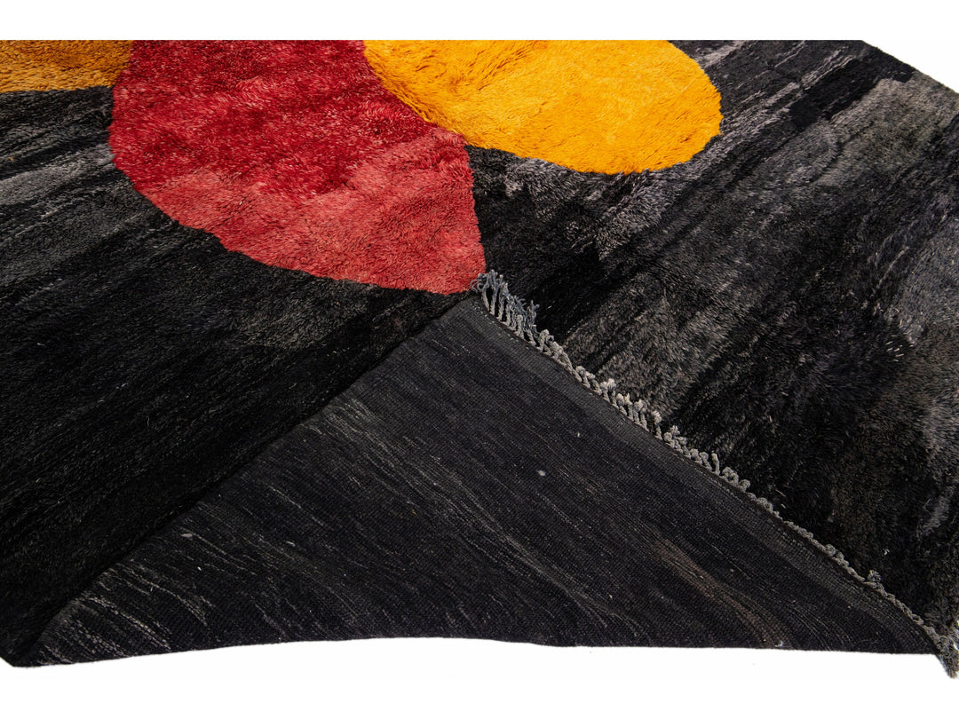 Modern Moroccan Handmade Charcoal Wool Rug with Abstract Design