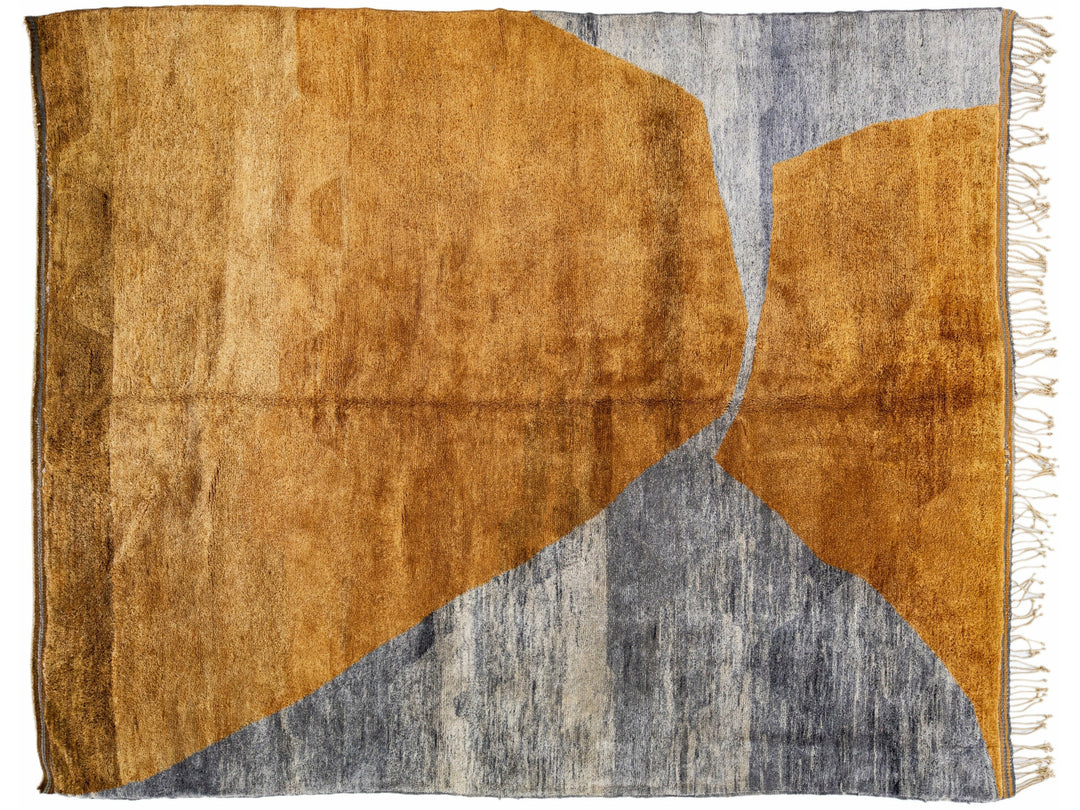 Modern Moroccan Abstract Motif Handmade Gray and Goldenrod Wool Rug