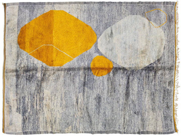 Abstract Modern Moroccan Handmade Gray Wool Rug