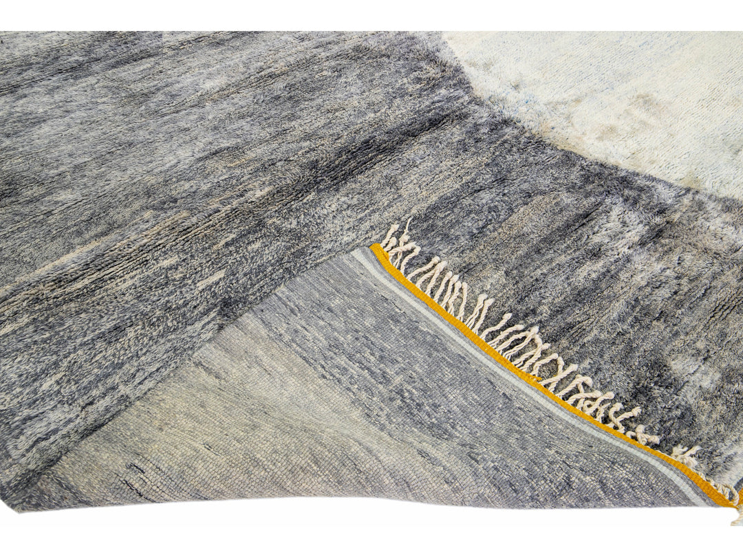 Abstract Modern Moroccan Handmade Gray Wool Rug