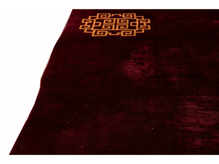 Antique Art Deco Red Handmade Chinese Dragon Design Wool Rug