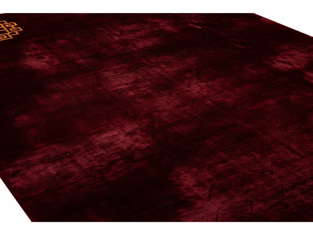 Antique Art Deco Red Handmade Chinese Dragon Design Wool Rug