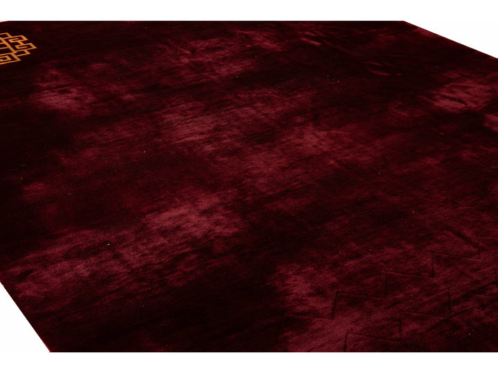 Antique Art Deco Red Handmade Chinese Dragon Design Wool Rug