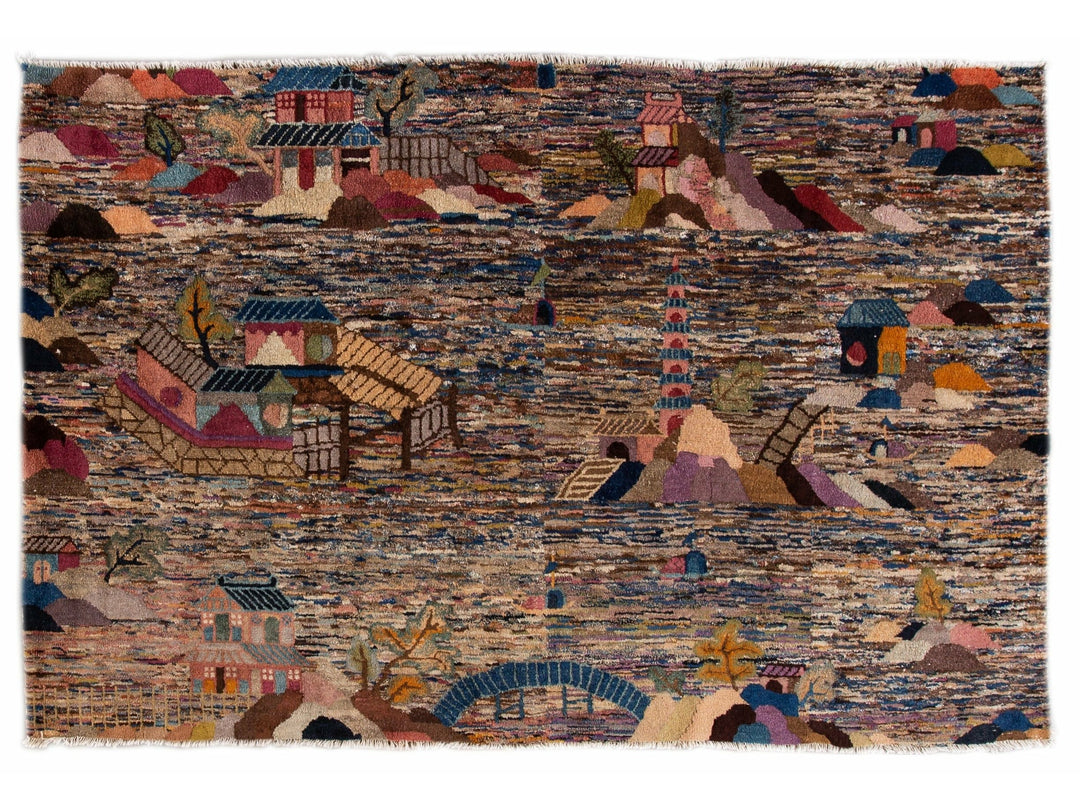 Midcentury Pictorial Chinese Handmade Wool Rug