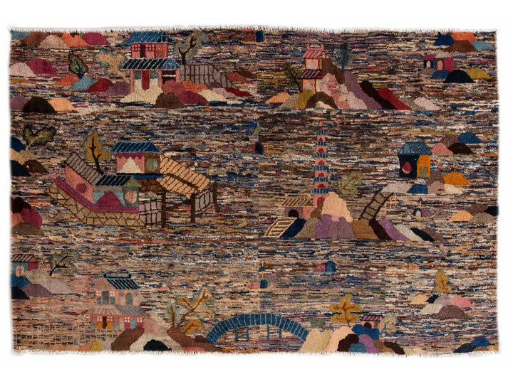 Midcentury Pictorial Chinese Handmade Wool Rug