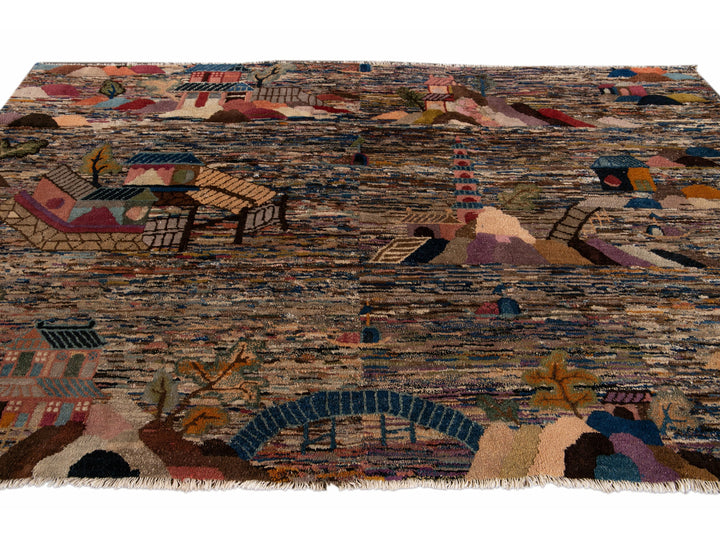 Midcentury Pictorial Chinese Handmade Wool Rug