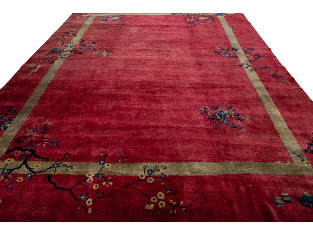 Antique Art Deco Chinese Wool Rug 11 X 14