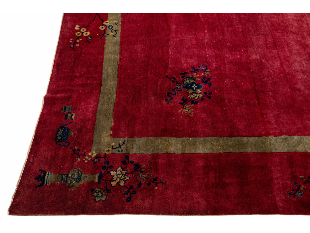 Antique Art Deco Chinese Wool Rug 11 X 14