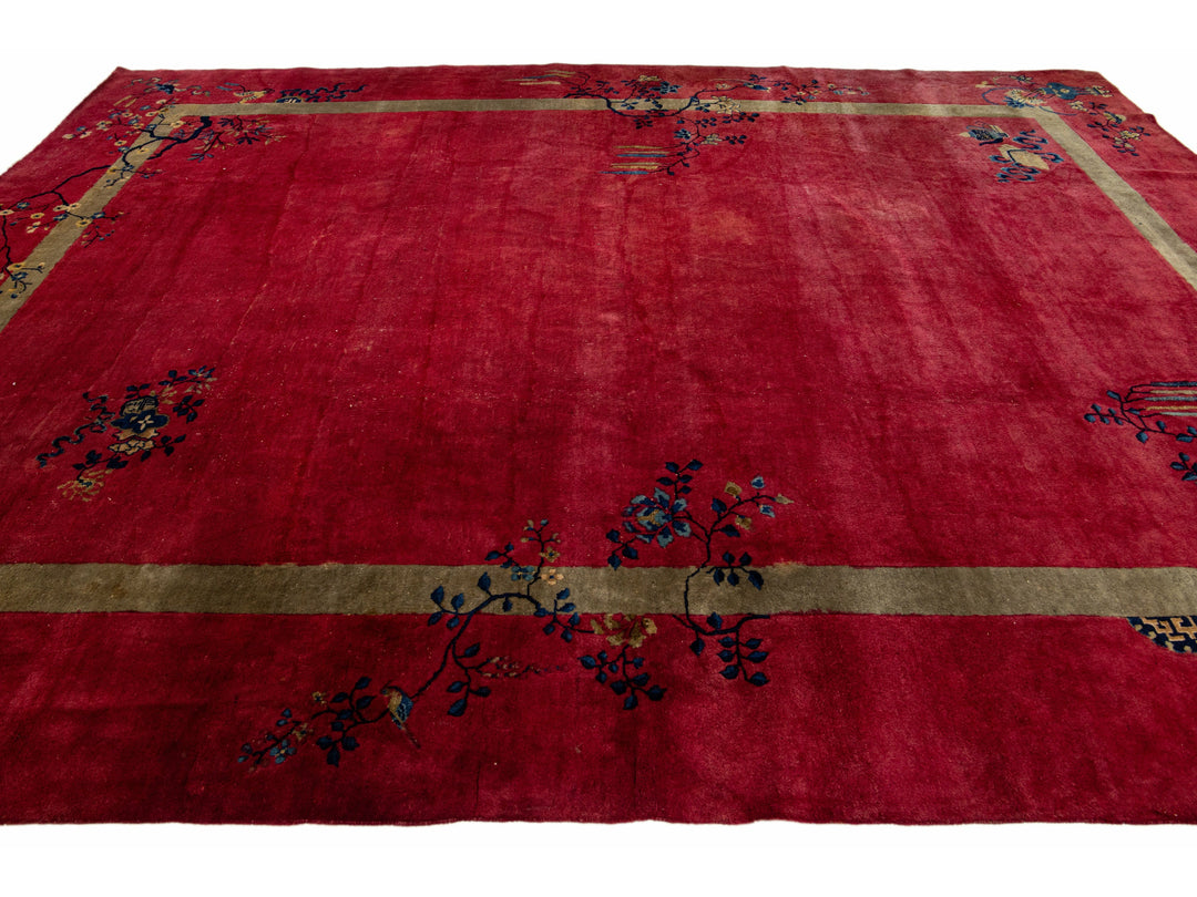 Antique Art Deco Chinese Wool Rug 11 X 14