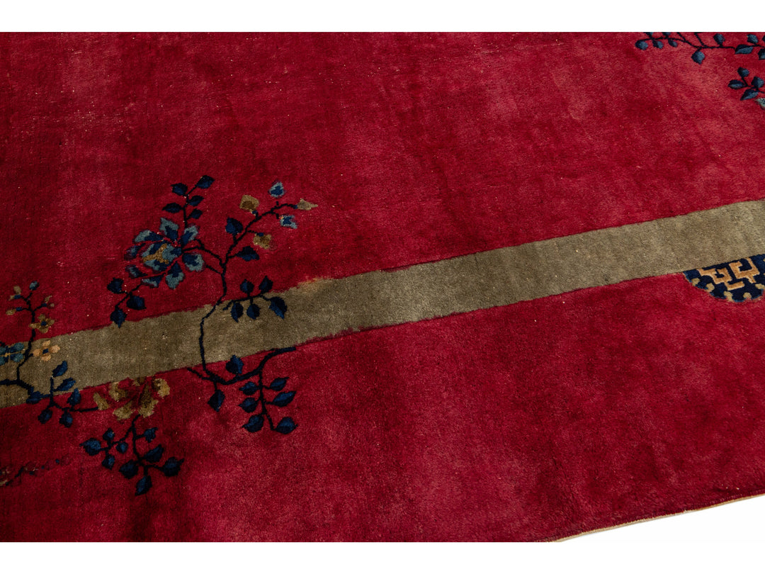 Antique Art Deco Chinese Wool Rug 11 X 14