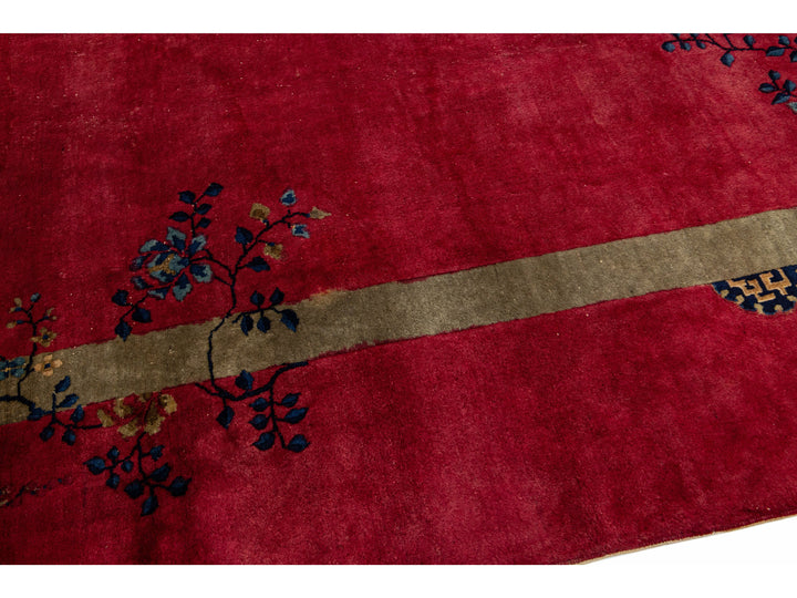 Antique Art Deco Chinese Wool Rug 11 X 14