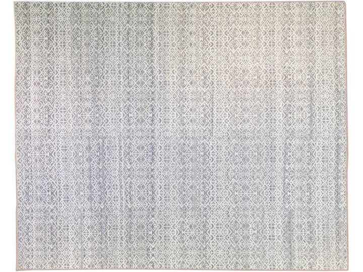 Modern Transitional Gray and Ivory Handmade Allover Geometric Oversize Wool Rug