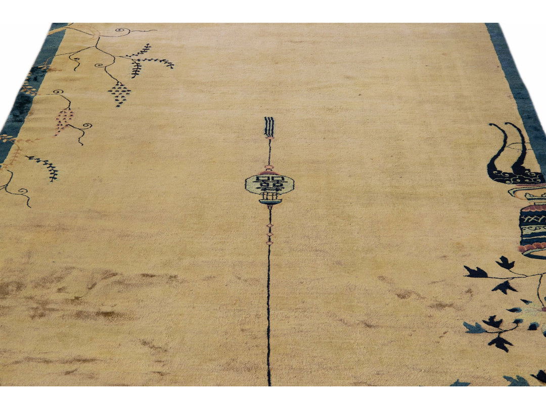 Antique Peking Brown Handmade Chinese Floral Wool Runner Rug