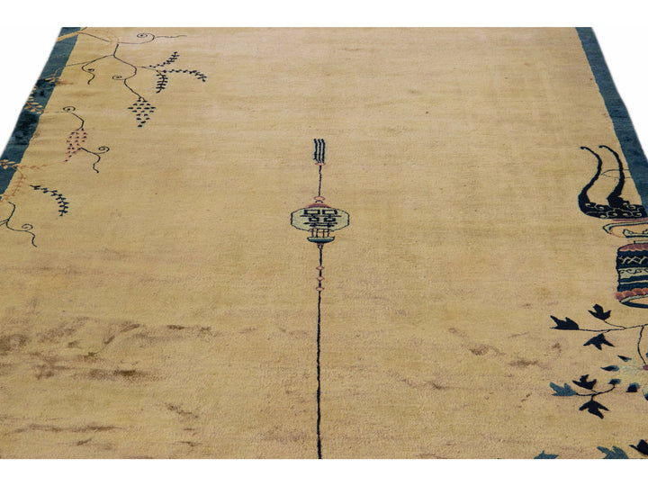 Antique Peking Brown Handmade Chinese Floral Wool Runner Rug