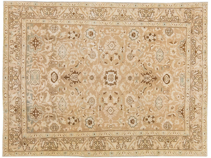 Antique Persian Malayer Handmade Beige Wool Rug with Allover Motif