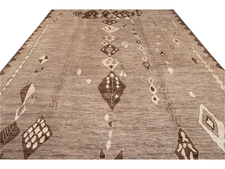 Modern Moroccan-Style Tribal Wool Rug 12 X 18