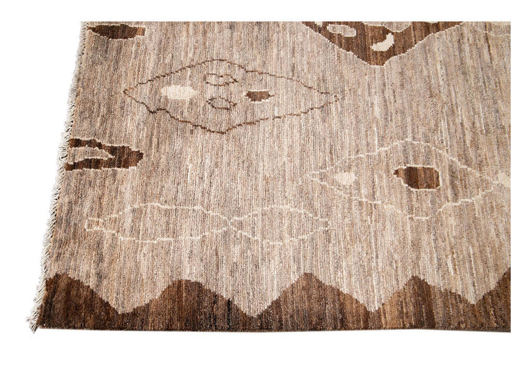 Modern Moroccan-Style Tribal Wool Rug 12 X 18