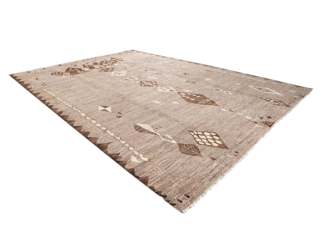 Modern Moroccan-Style Tribal Wool Rug 12 X 18