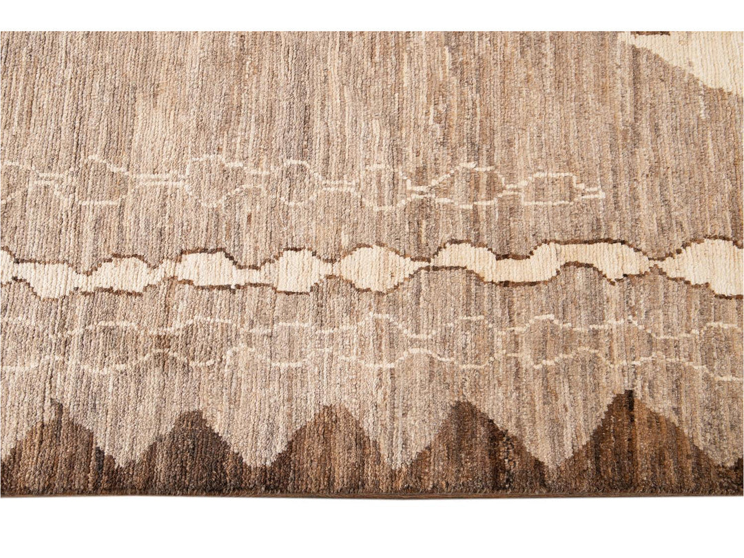 Modern Moroccan-Style Tribal Wool Rug 12 X 18