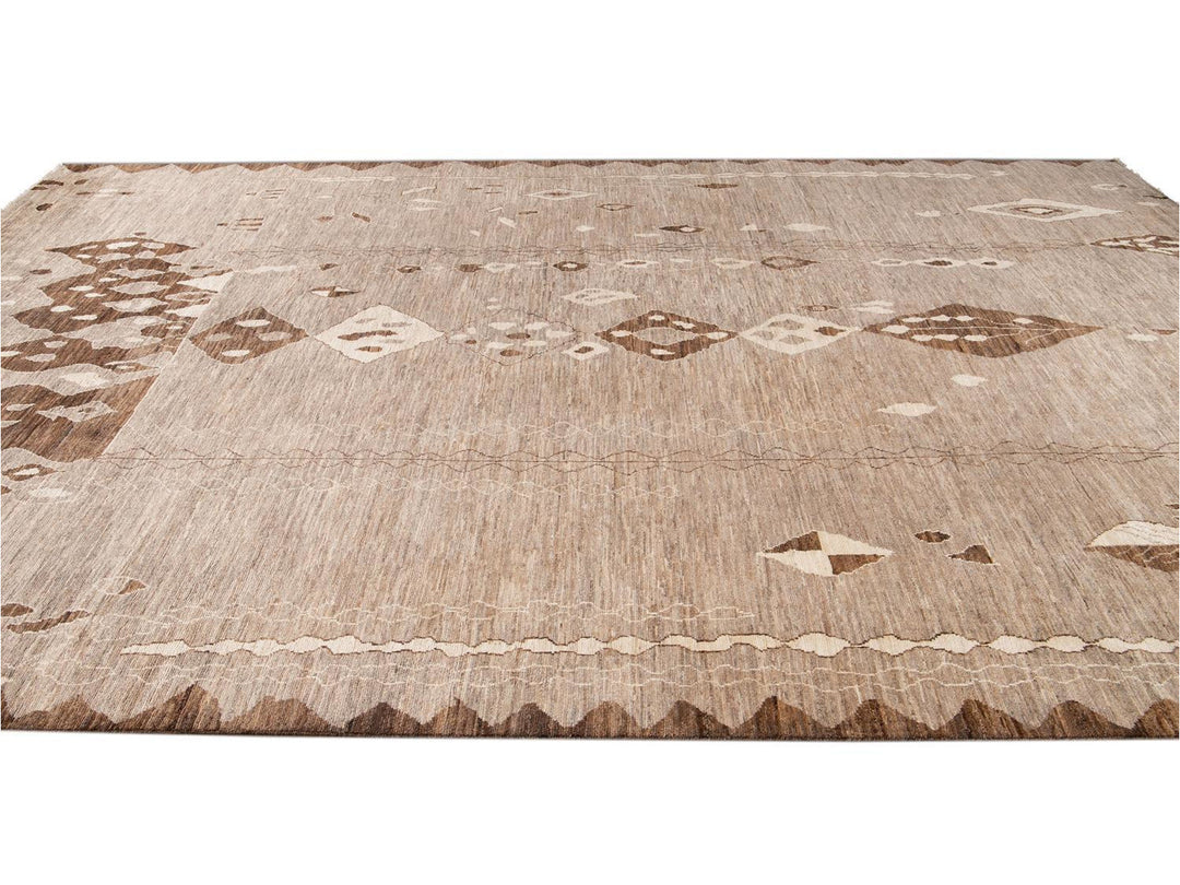 Modern Moroccan-Style Tribal Wool Rug 12 X 18