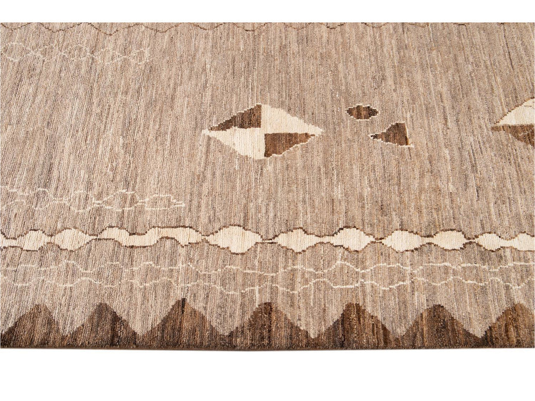 Modern Moroccan-Style Tribal Wool Rug 12 X 18