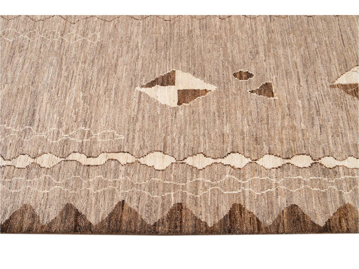 Modern Moroccan-Style Tribal Wool Rug 12 X 18