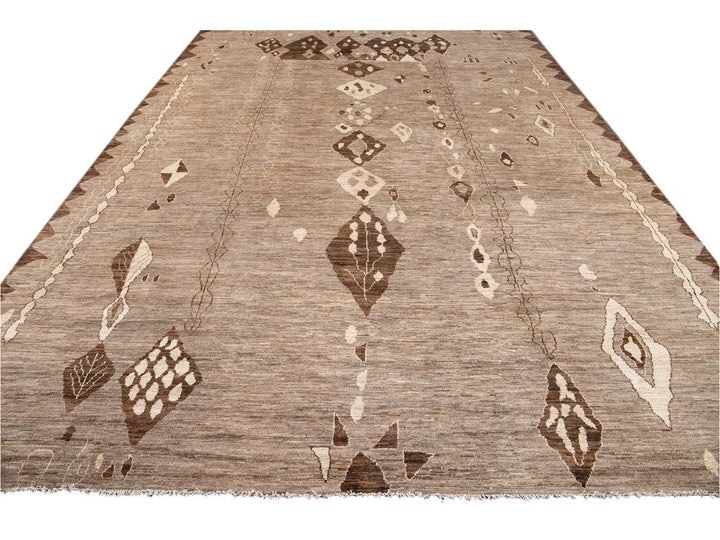 Modern Moroccan-Style Tribal Wool Rug 12 X 18