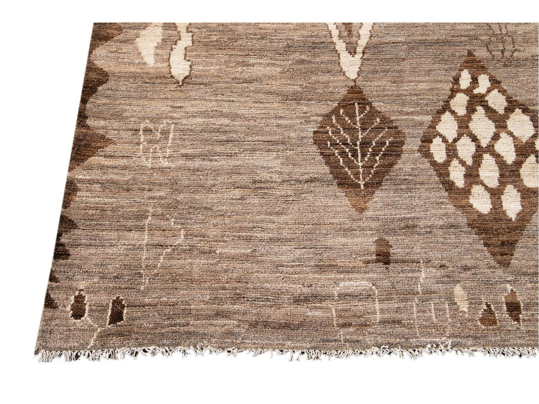 Modern Moroccan-Style Tribal Wool Rug 12 X 18