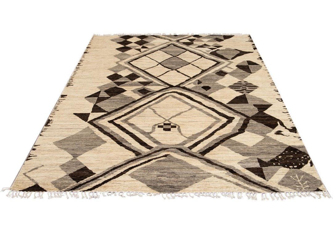Modern Moroccan-Style Tribal Room size Wool Rug  8 X 10