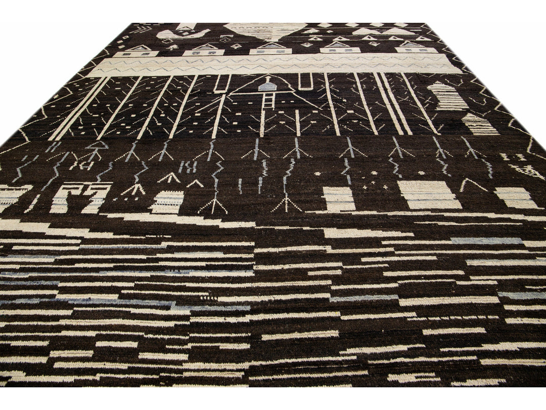 Modern Moroccan Tribal Wool Rug 12 X 18